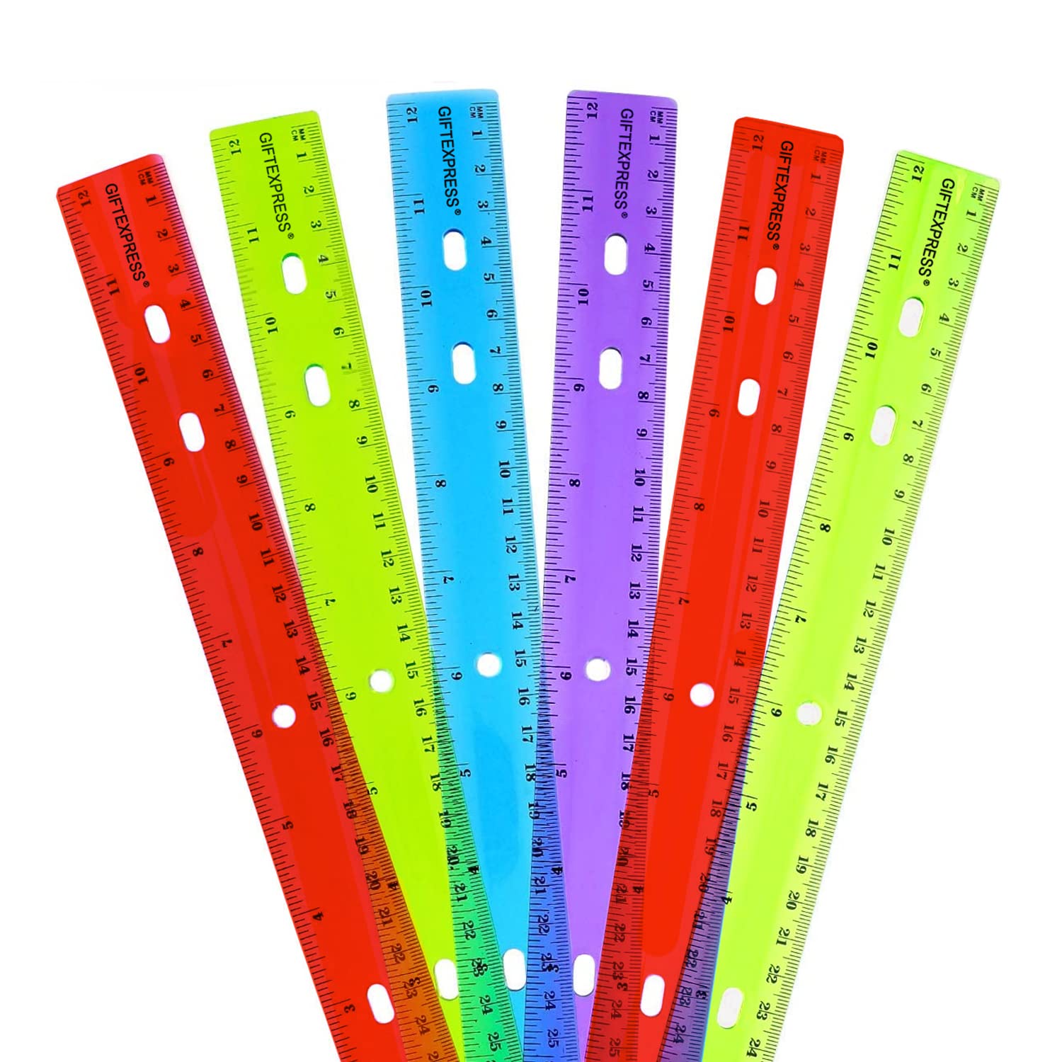 GIFTEXPRESS Colorful School Rulers, 6-Pack