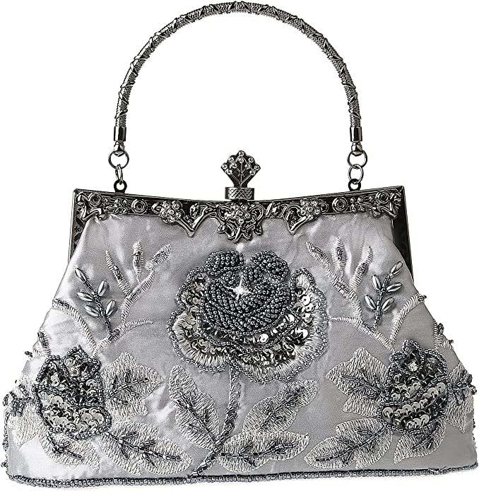 GUOZI Floral Design Embroidered Beaded Purse