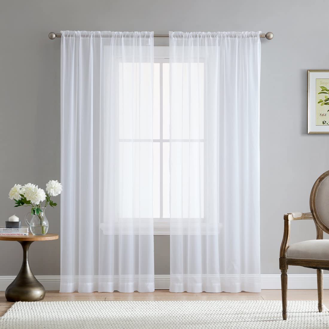 HLC.ME Machine Washable Sheer Curtains, 2-Pack