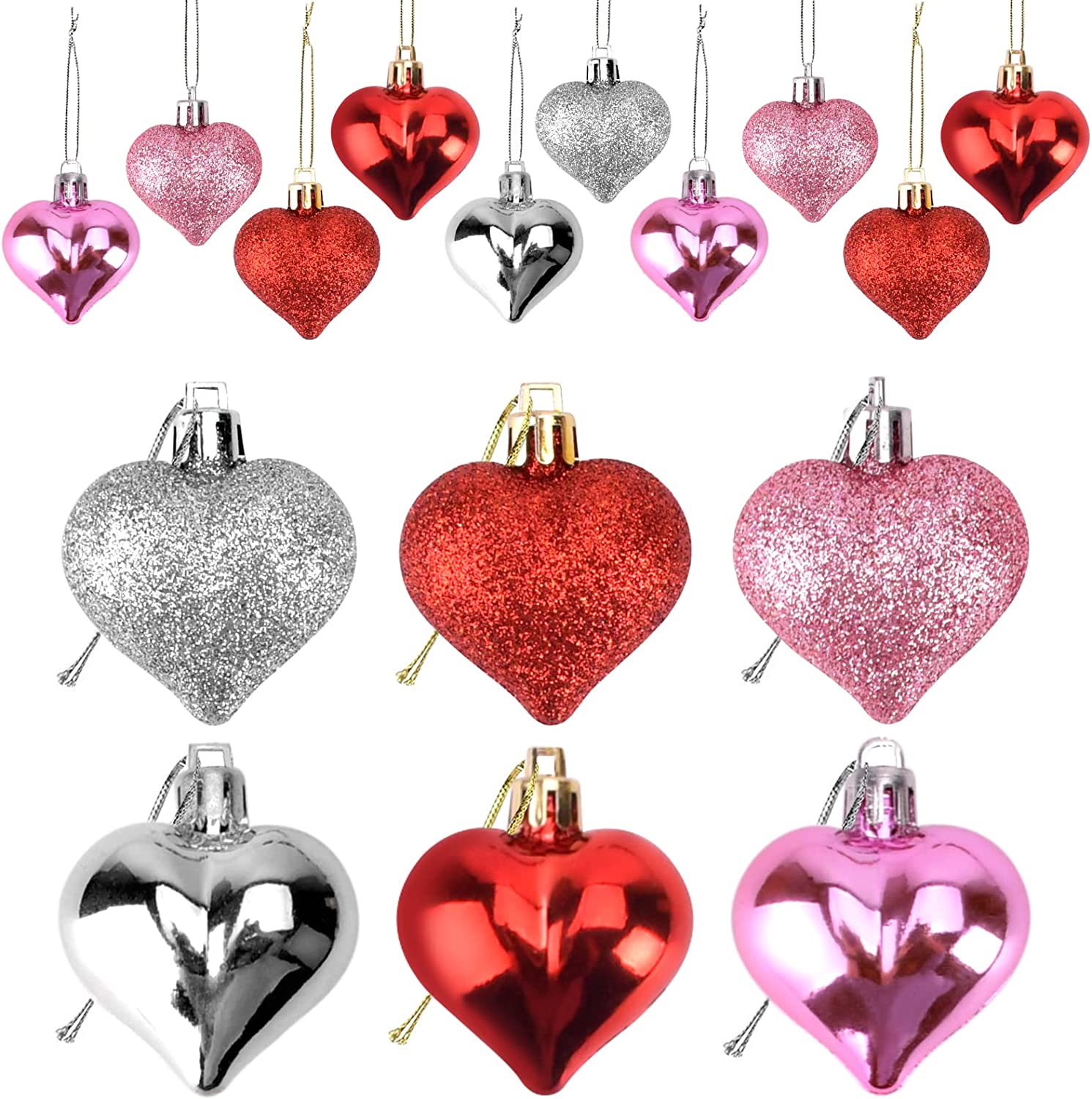 Hocis Heart Ornaments Valentines Day Decor, 24-Piece