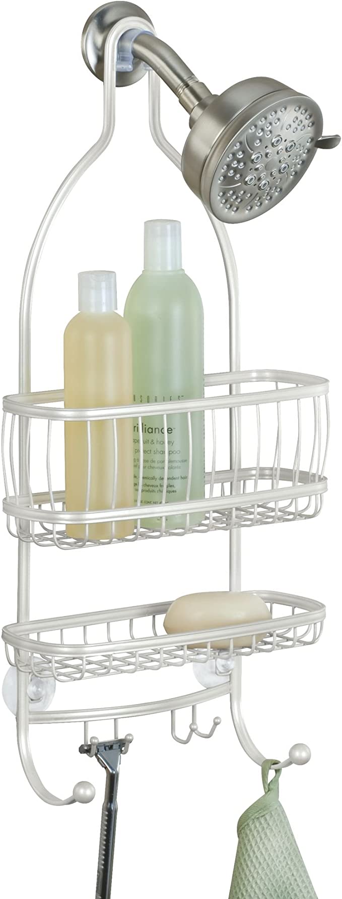 iDesign York Metal Wire Hanging Shower Caddy With Hooks