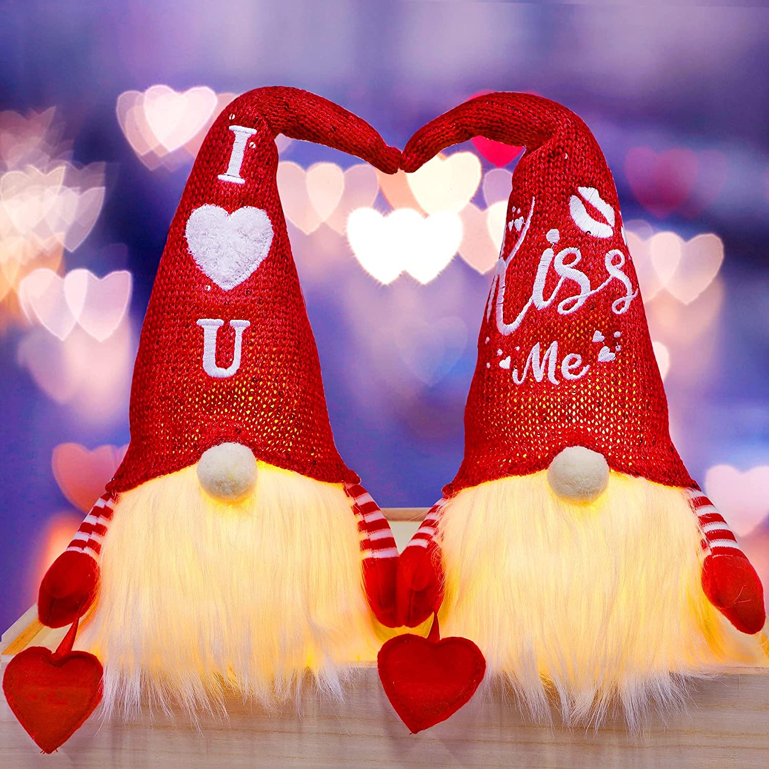 Juegoal Light Up Plush Gnomes Valentines Day Decor, 2-Piece