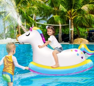 LAYCOL Water Spray Horn Kids Unicorn Pool Float