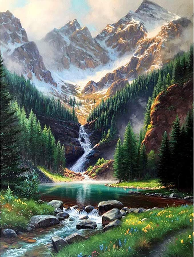 LELEMON Mountain Waterfall Scenery 5D Diamond Painting Kit