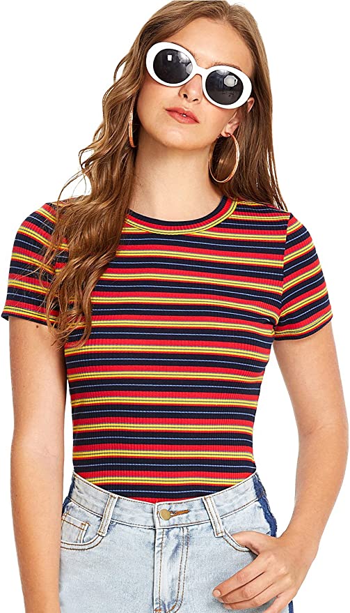 Milumia Ribbed Knit Crewneck Striped T-Shirt