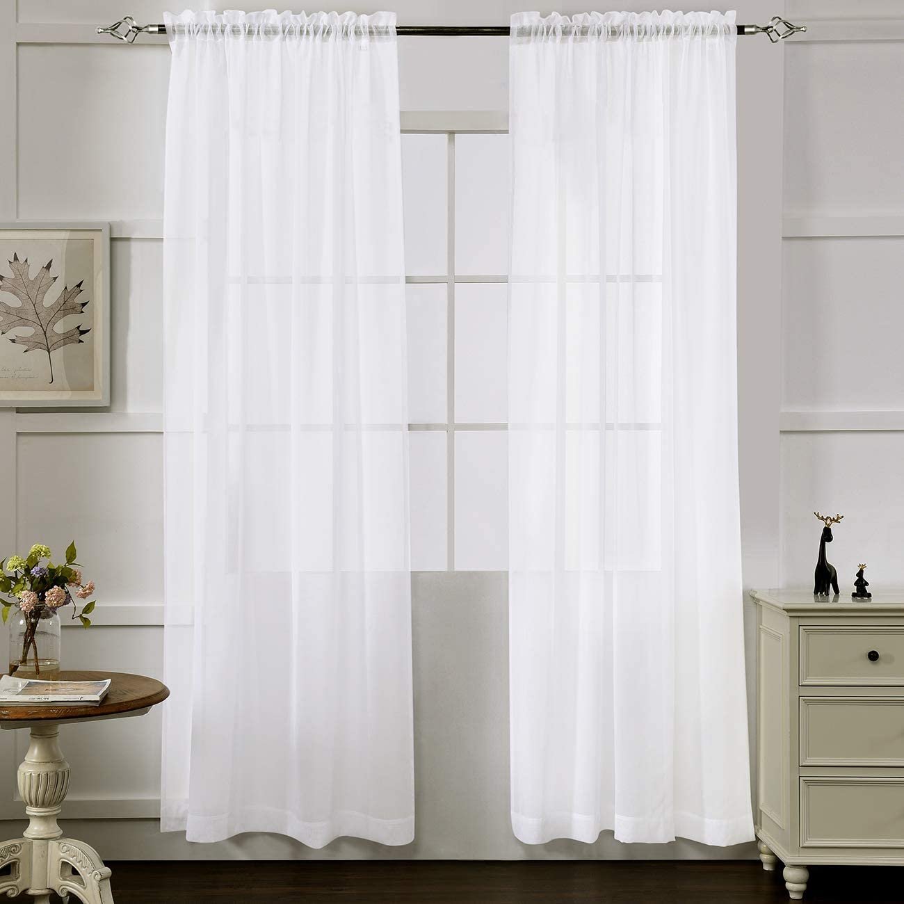 MYSTIC-HOME Minimalist Polyester Voile Sheer Curtains, 2-Pack