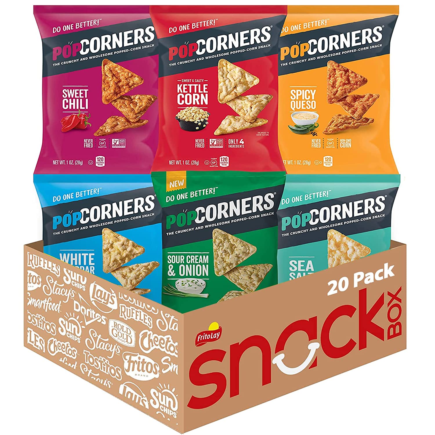 Popcorners Assorted Flavors Popped-Corn Snacks, 20-Count