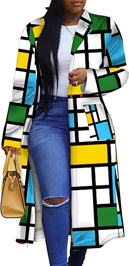 RINTONIX Mondrian Inspired Double Breasted Long Jacket For Women