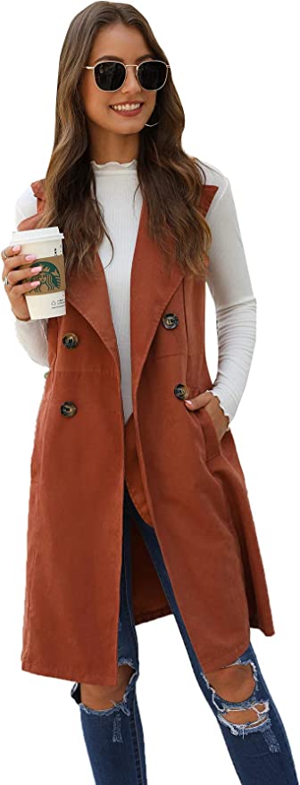 SHEIN Double Breasted Long Vest Jacket For Women