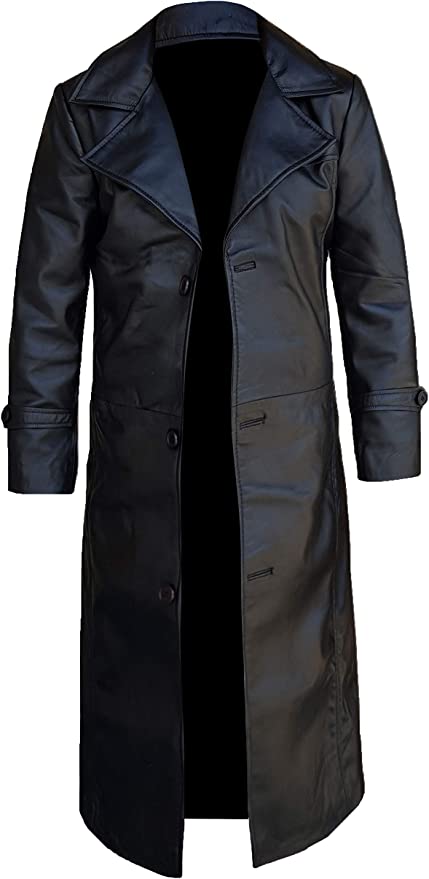 So-Shway Lapel Collar Lambskin Leather Men’s Duster Coat