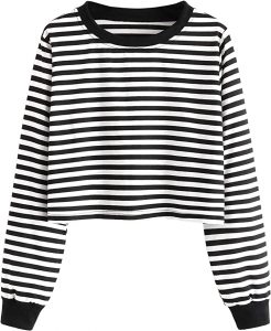 SweatyRocks Crop Top Long Sleeve Striped T-Shirt