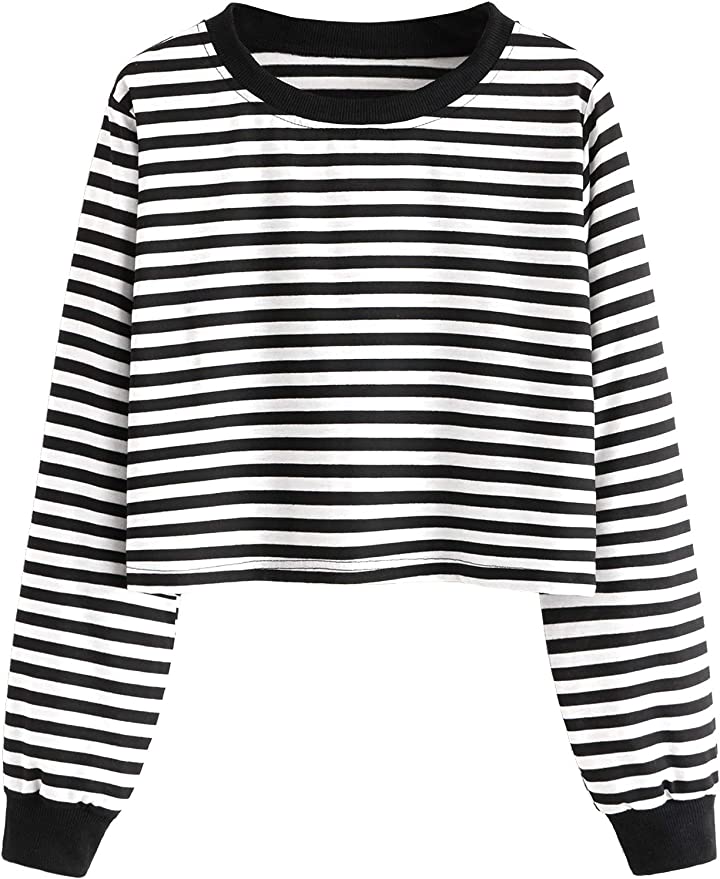 SweatyRocks Crop Top Long Sleeve Striped T-Shirt
