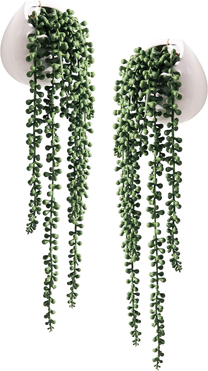 Tiita Fake String of Pearls Succulents Hanging Plants, 2 Pack