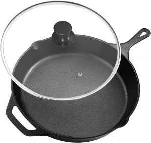 Utopia Kitchen Even Heat Cast Iron Skillet With Lid, 12-Inch