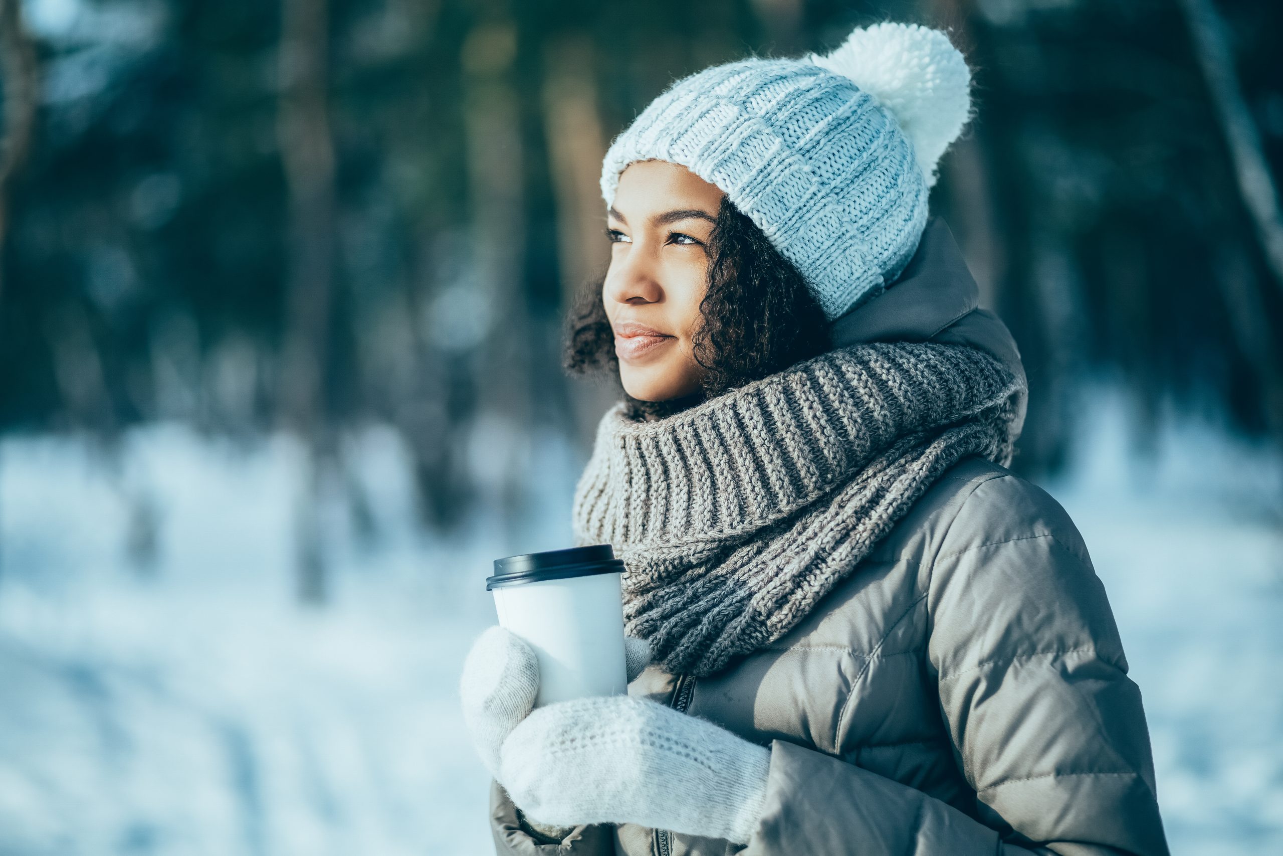 woman looking cold in winter clothes