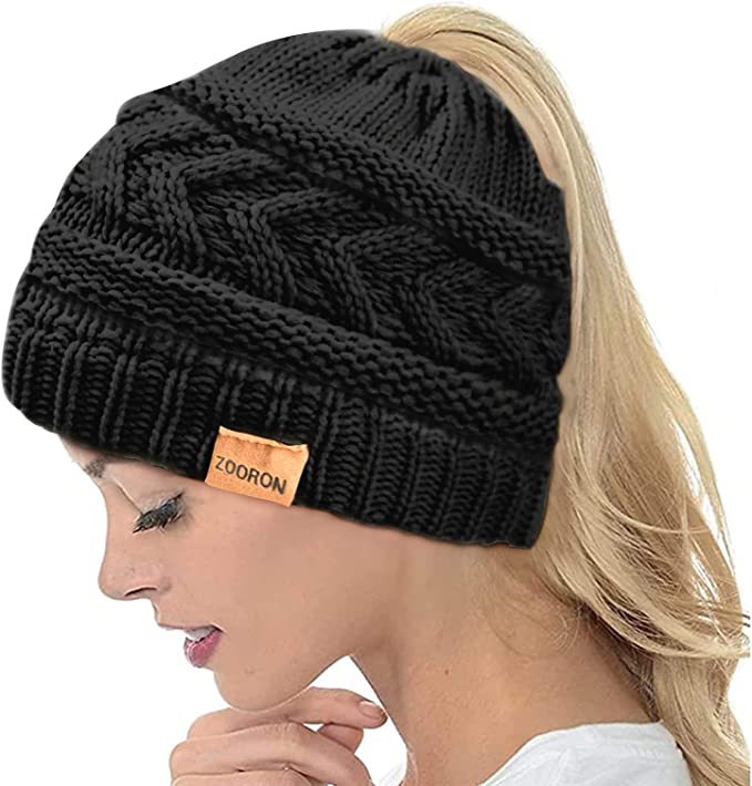 ZOORON Eco-friendly Acrylic Knit Beanie Hat For Ponytails