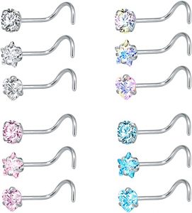 ZS Nickel-Free L-Shape Nose Rings, 12-Piece