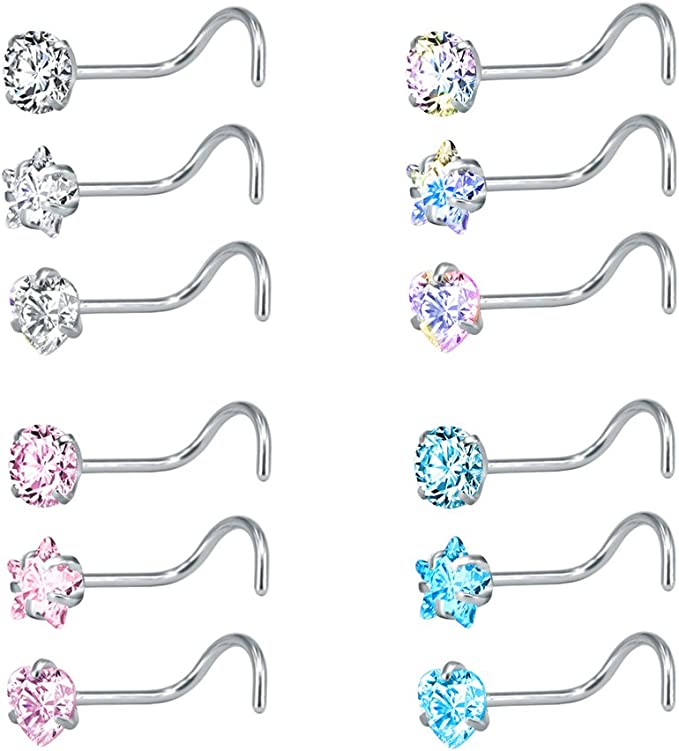 ZS Nickel-Free L-Shape Nose Rings, 12-Piece