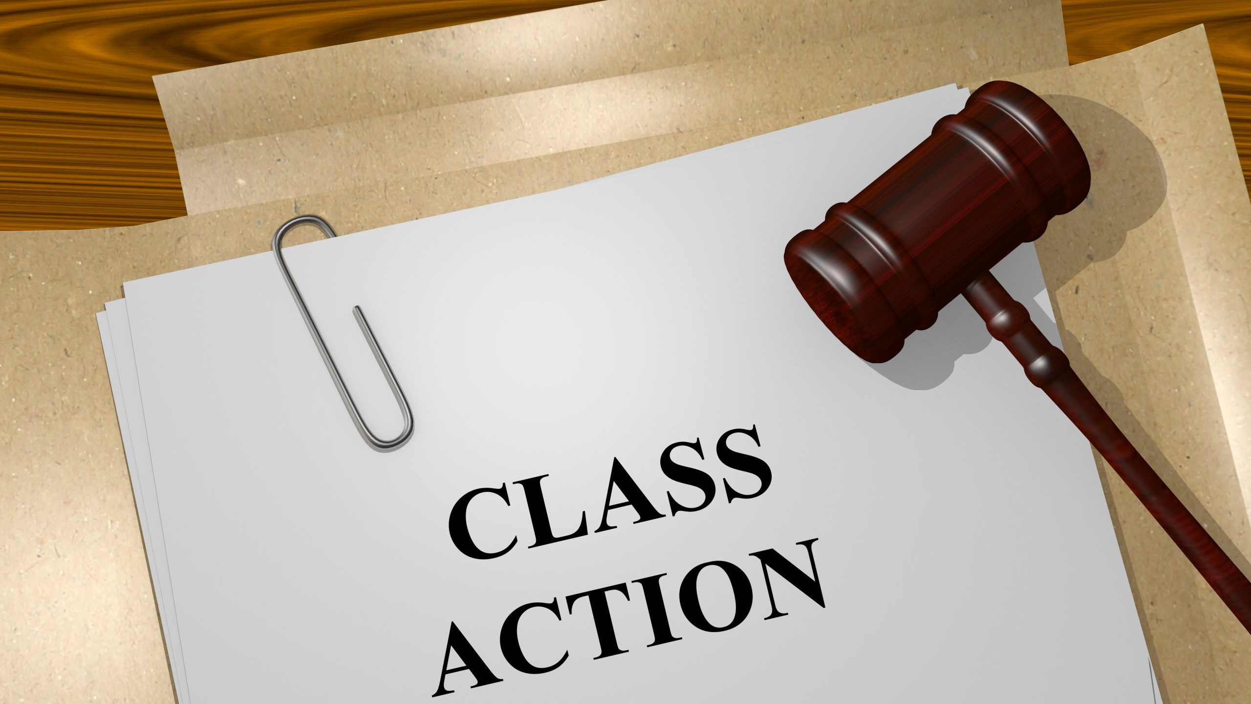 Class action settlement file with gavel