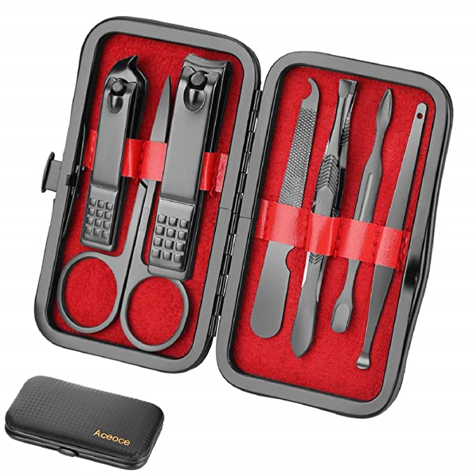 Aceoce Stainless Steel Professional Manicure Set With Travel Case, 8 Piece