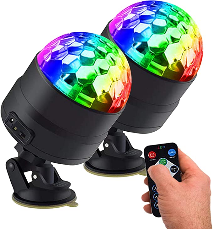 Allness Portable Rotating Sound Activated Disco Ball Party Lights, 2 Pack