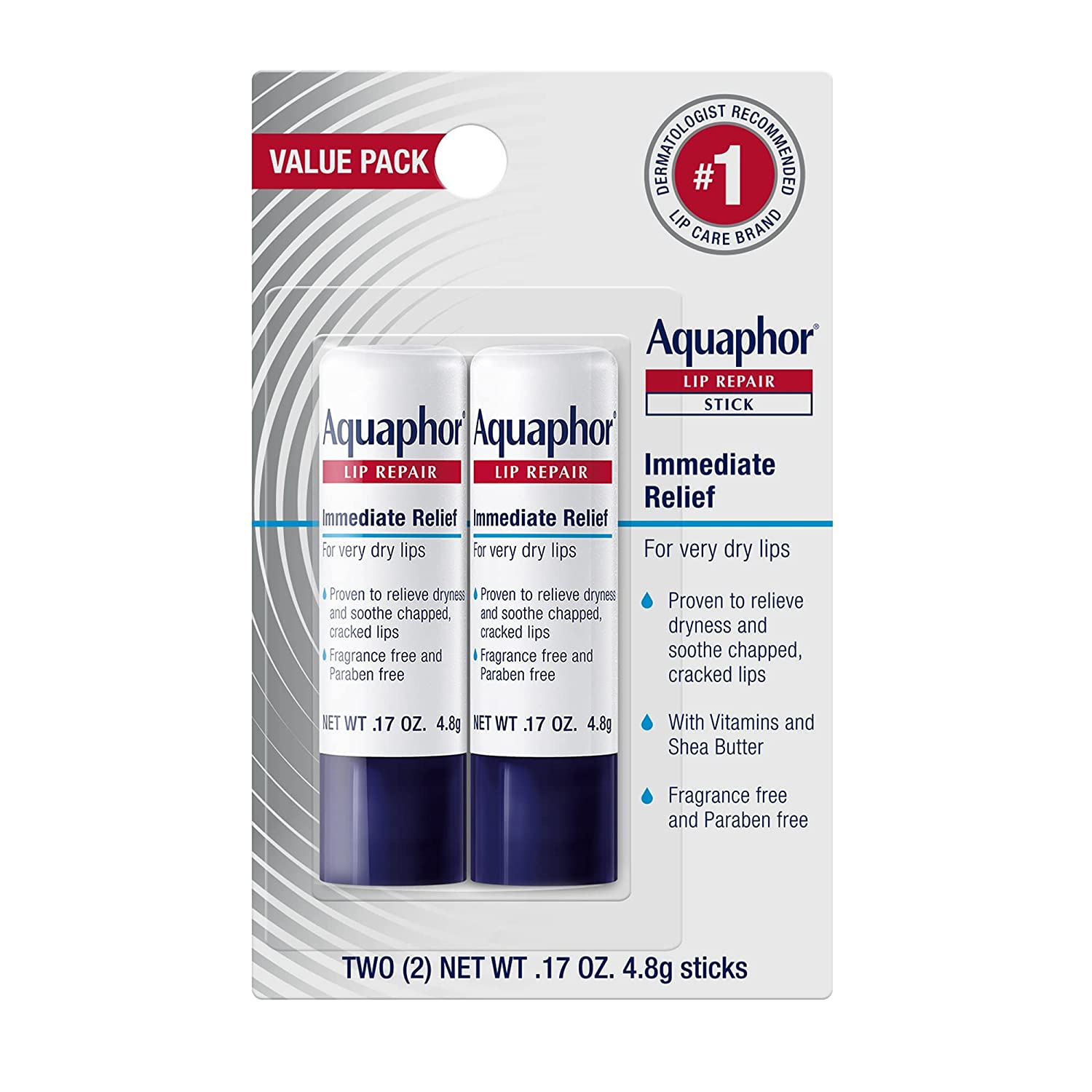 Aquaphor Shea Butter & Jojoba Oil Lip Repair Sticks, 2-Piece