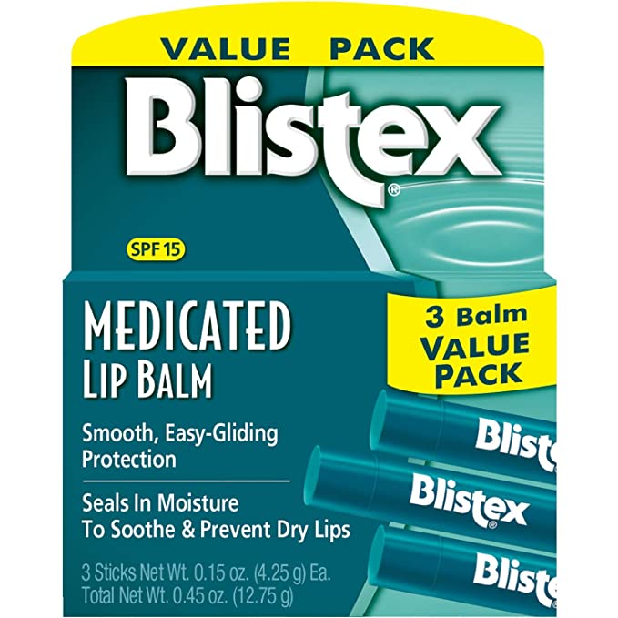 Blistex Easy Glide Medicated SPF 15 Chapstick, 3 Pack