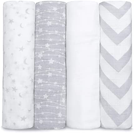 Comfy Cubs UV Protection Bamboo Muslin Baby Blankets, 4-Pack