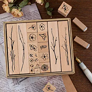 Dizdkizd Wooden Rubber Botanical Stamps, 20 Piece