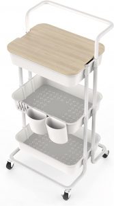 DTK Wood Top Cover Kitchen Rolling Cart