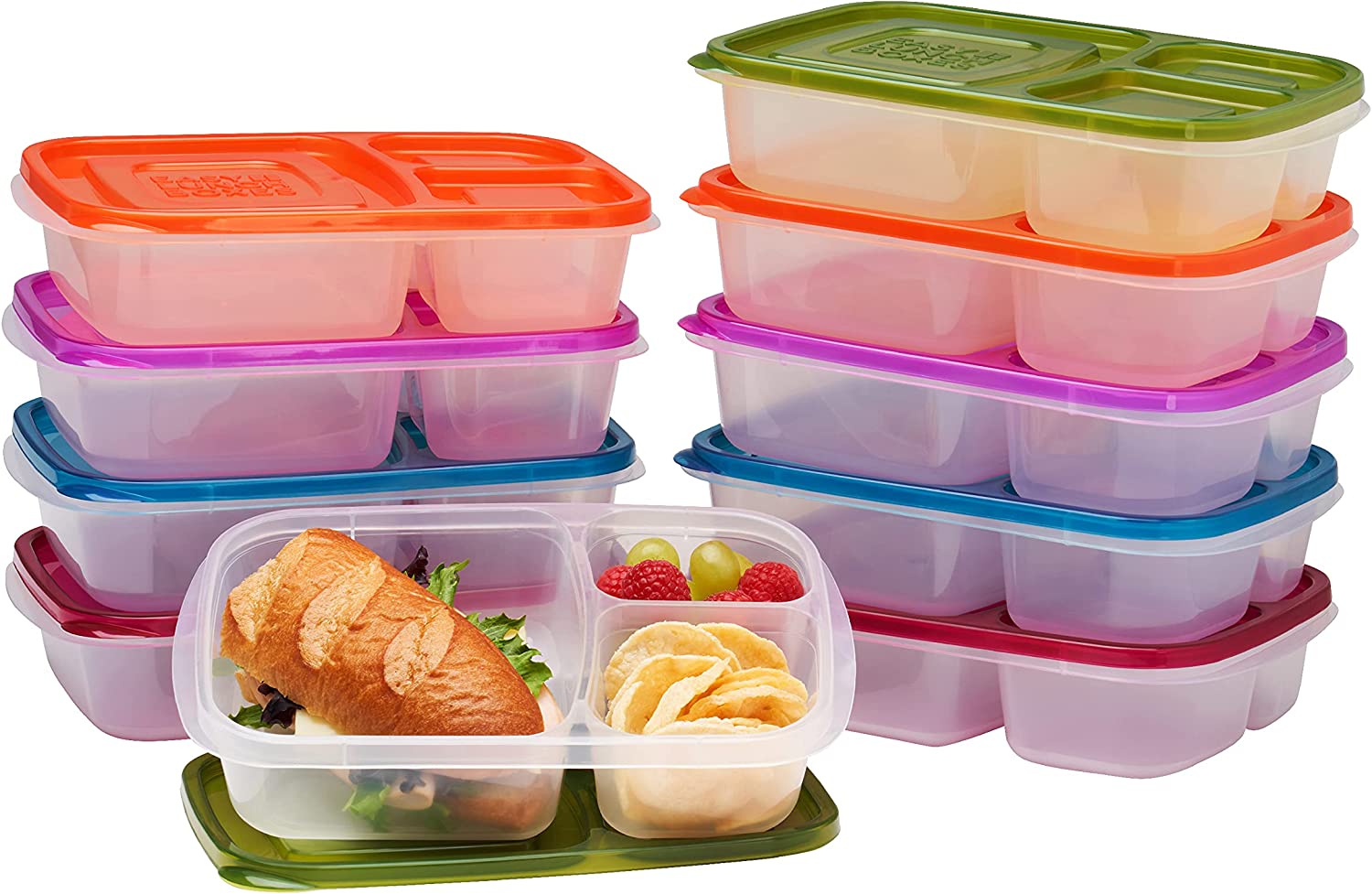 EasyLunchboxes Divided and Stackable Food Container, 10-Pack
