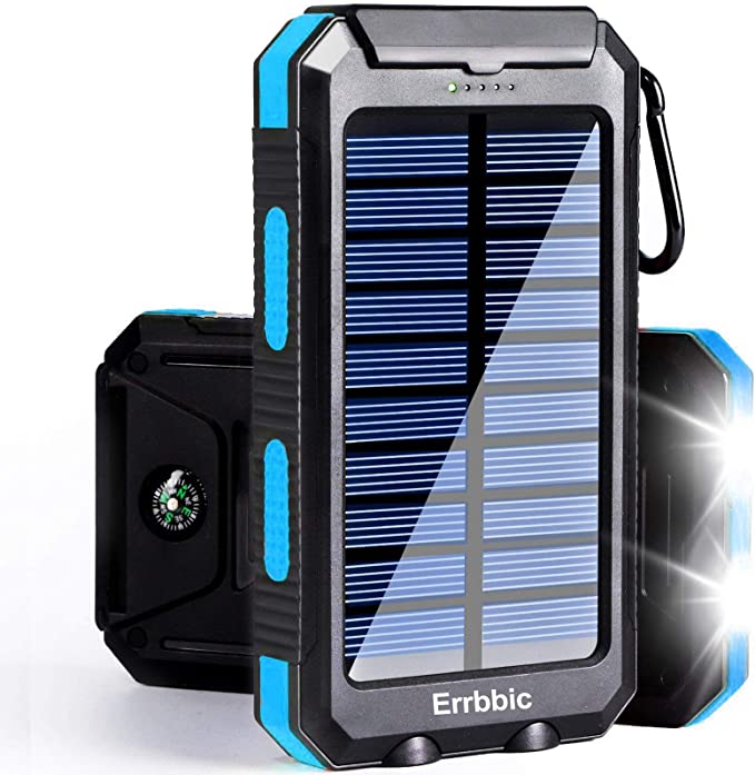 ERRBBIC Waterproof Built-in Dual LED Flashlights & Compass Solar Power Bank
