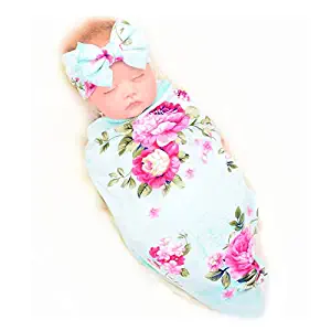 Galabloomer Floral Print Receiving Blanket & Headband Set Baby Girl Gifts