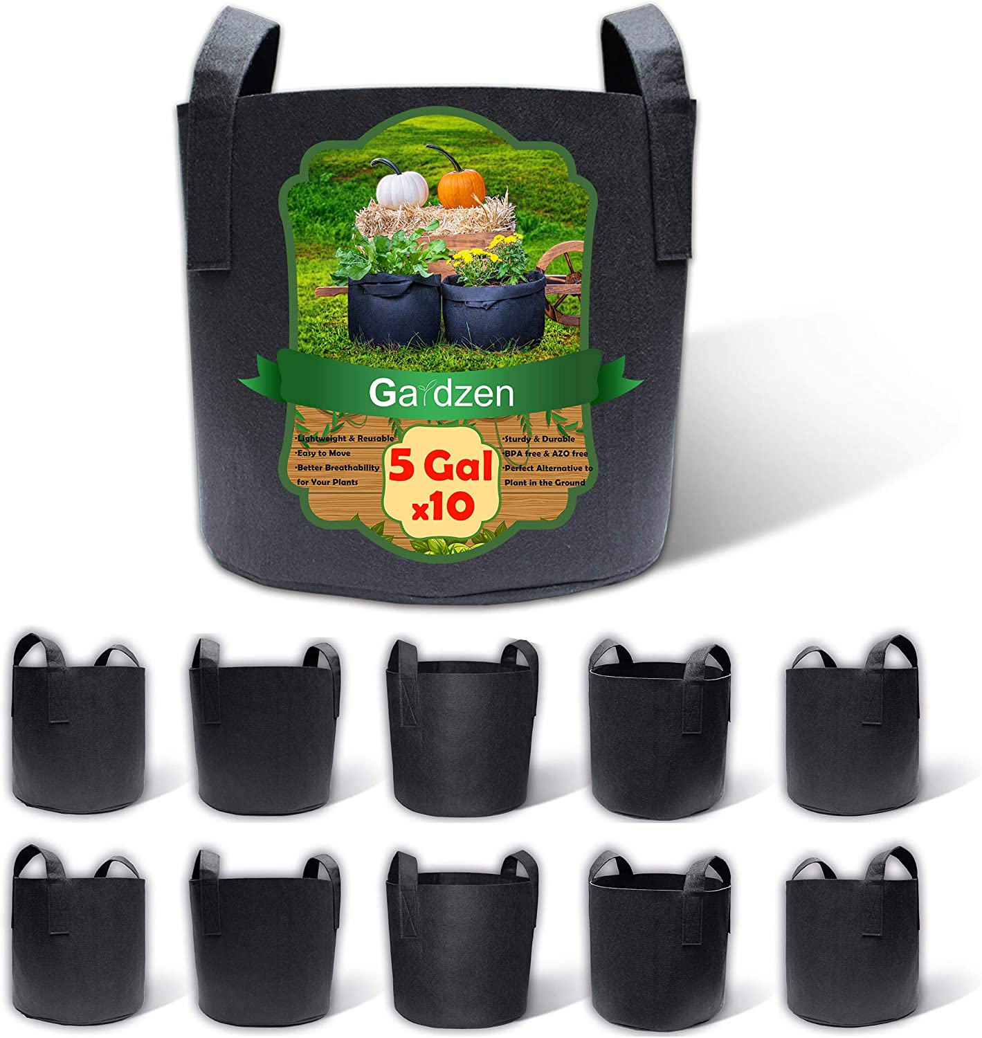 Gardzen Lightweight Reusable Grow Bags, 10-Pack