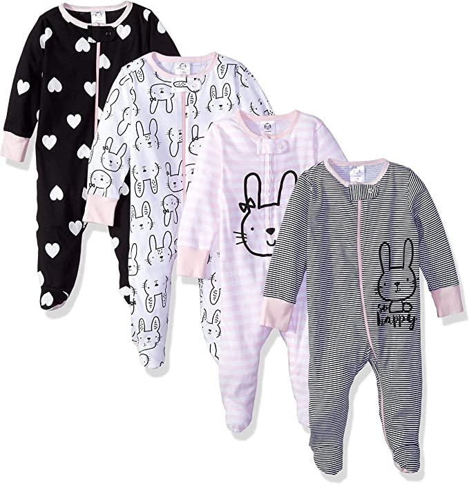 Gerber Sleep ‘N Play Footie Pajamas Baby Girl Gifts, 4 Pack