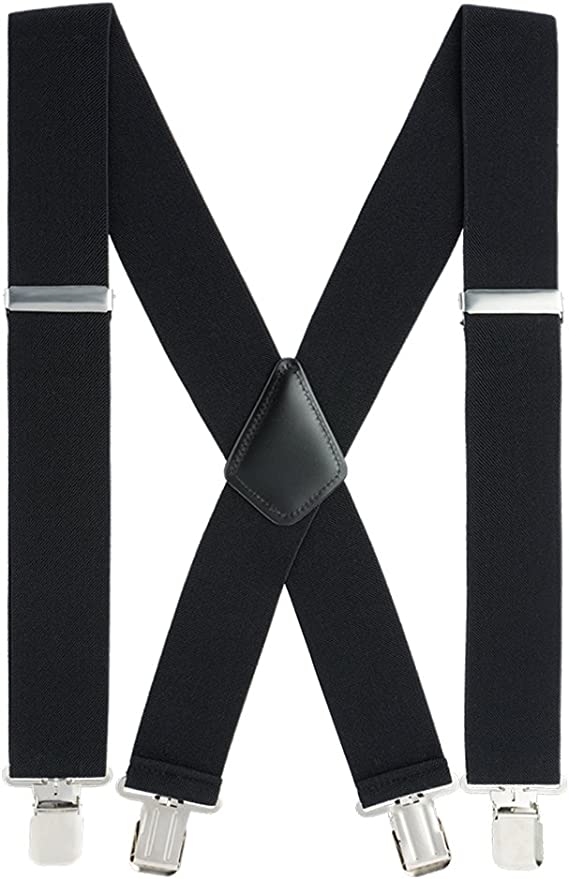Grade Code Heavy Duty Clip Wide X-Back Suspenders for Men