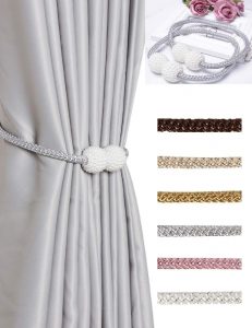 HoHnH Braided Rope Magnetic Curtain Tiebacks, 6-Pack