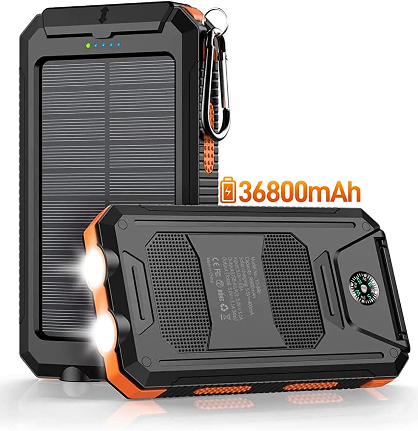 KAPURUI Waterproof Fast USB Built-in Flashlight Solar Power Bank
