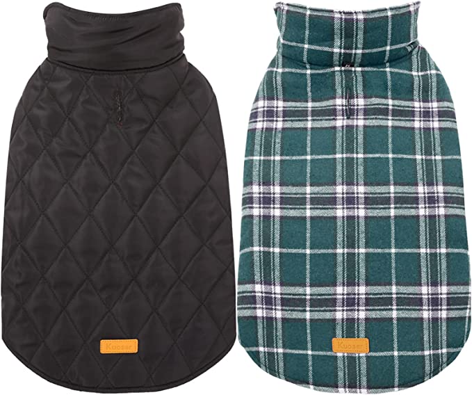 Kuoser Plaid & Quilted Reversible Waterproof Dog Coat