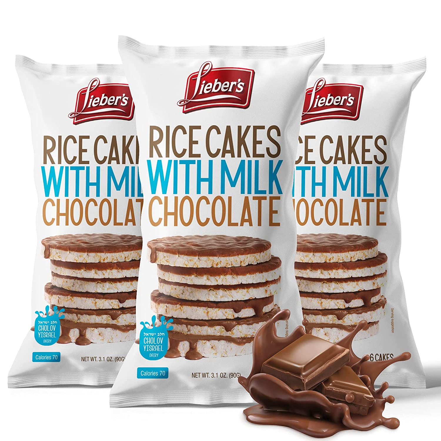 LIEBERS Kosher Certified Dairy Chocolate Rice Cakes, 3-Pack
