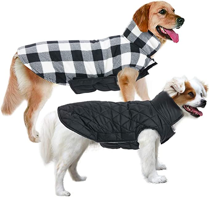 MIGOHI Plaid & Quilted Winter Windproof Reversible Dog Coat