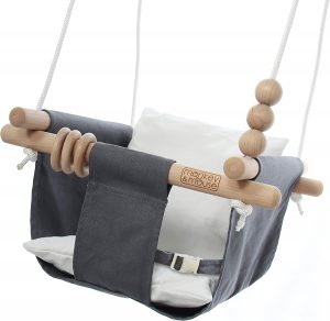 Monkey & Mouse Canvas & Beech Wood Indoor Swing For Kids