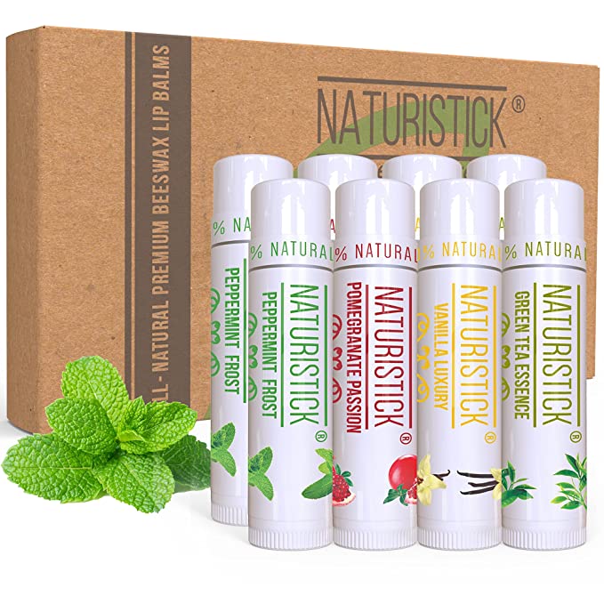 Naturistick 100% Natural Assorted Flavor Beeswax Chapsticks, 8 Pack