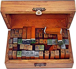 Ning Vintage Style Wooden Rubber Alphanumeric & Symbol Stamps Set, 70 Piece