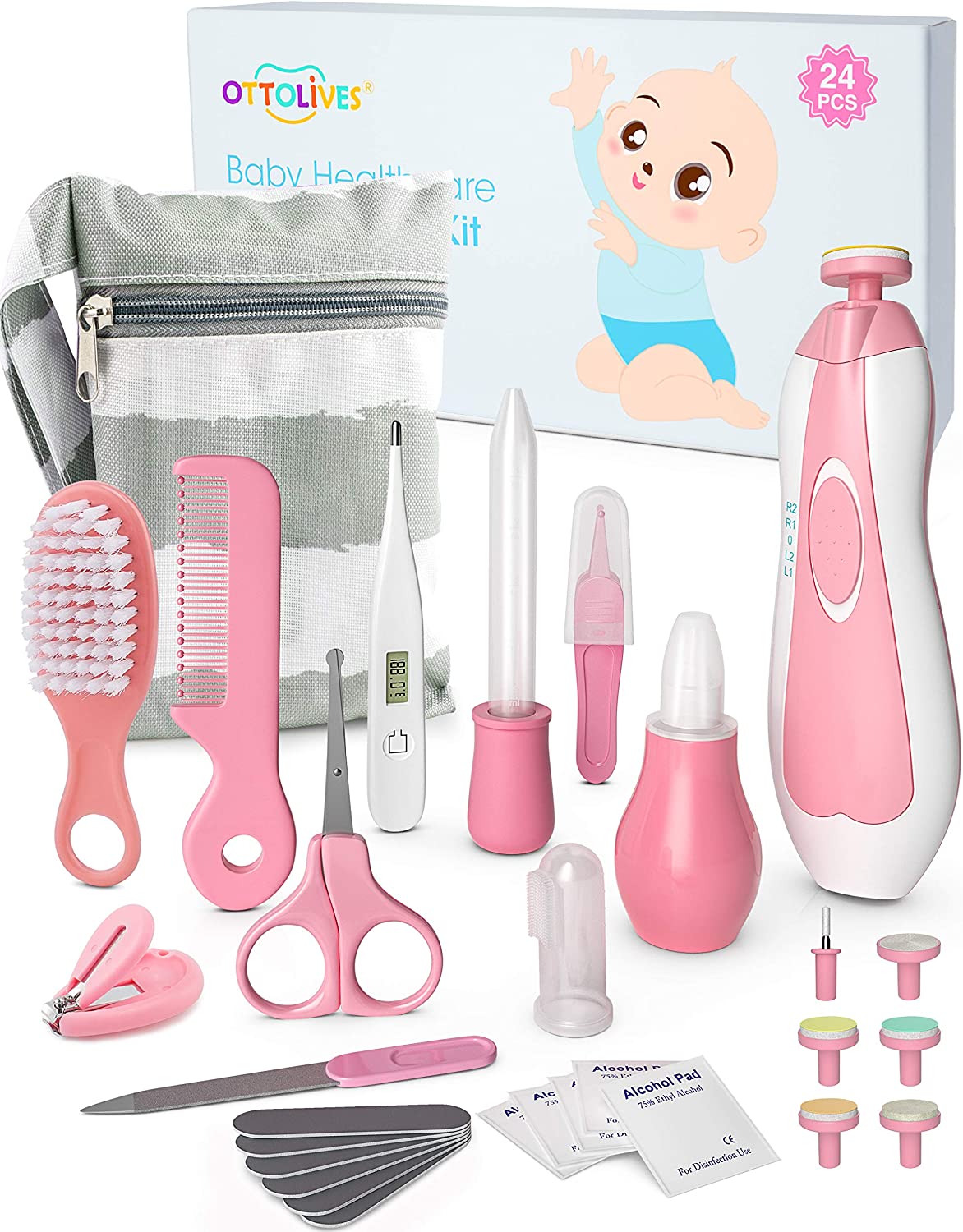 OTTOLIVES Grooming Set & Tote Baby Shower Gift, 24-Piece