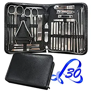 RedFlow Travel Manicure Set With Leather Travel Case, 30 Count