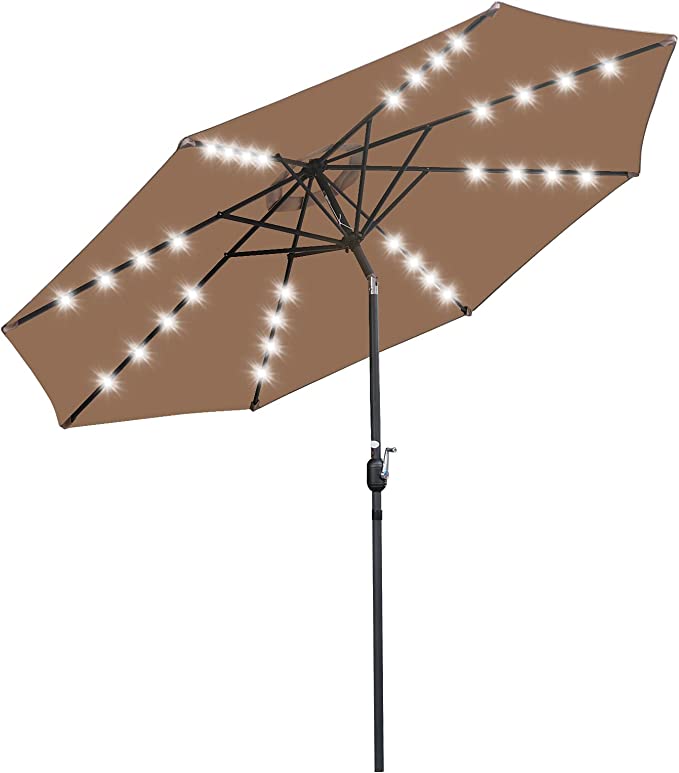 SUPER DEAL Adjustable Tilt Solar Patio Umbrella, 9-10-Foot