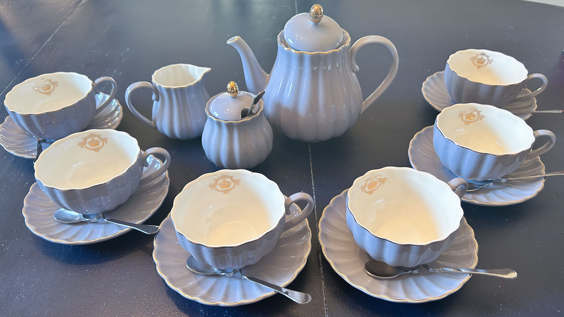Amazingware Pumpkin Fluted Porcelain Tea Set For Six