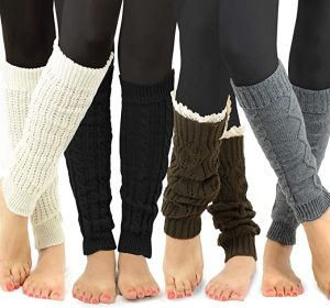 TeeHee Socks Cable Knit Leg Warmers, 4-Pairs