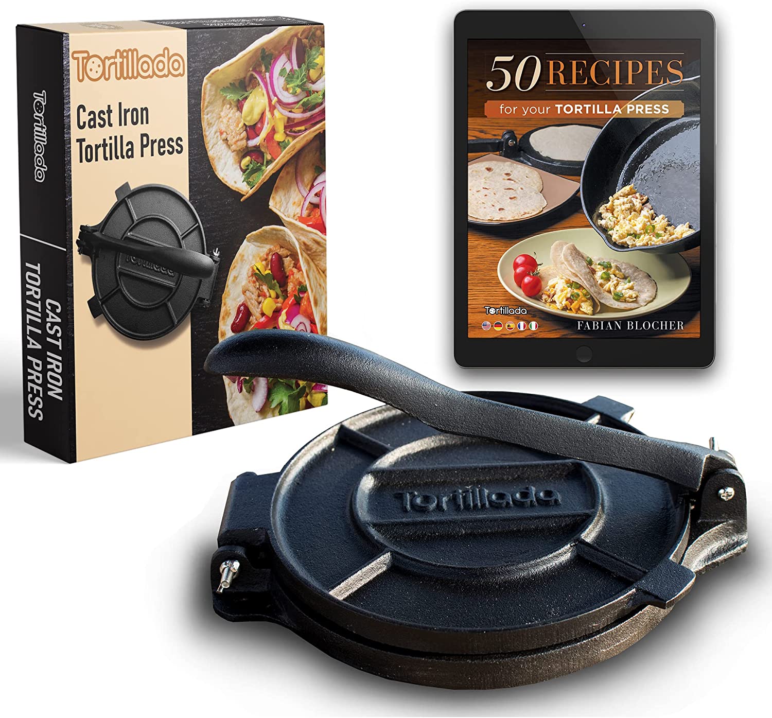 Tortillada Recipes E-Book & Cast Iron Tortilla Press